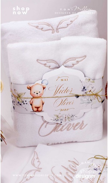 Trusou botez cu ursuleti si motive florale eucalipt Teddy Bear Nude 4